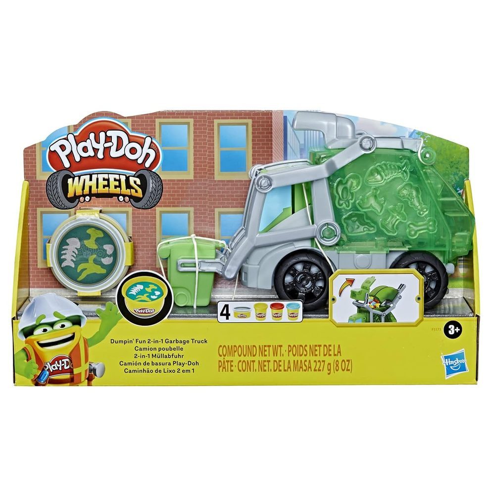 Play-Doh Wheels 2 - in - 1 Rubbish Dispenser with Rubbish Clay and 3 Cans, Multi