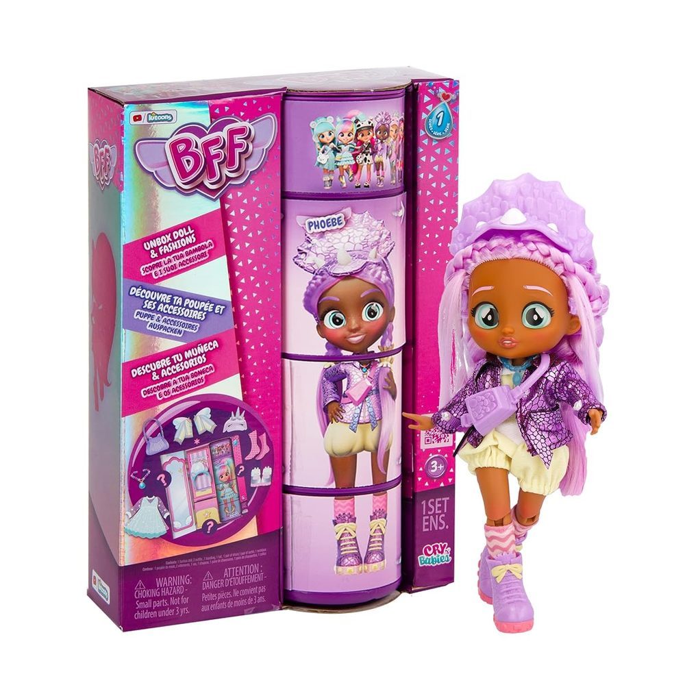 BFF BY BEBÉS LLORONES Phoebe | Muñeca fashion Coleccionable con Pelo largo, Ropa de tela y 9 Accesorios - Juguete regalo para niños +5 Años