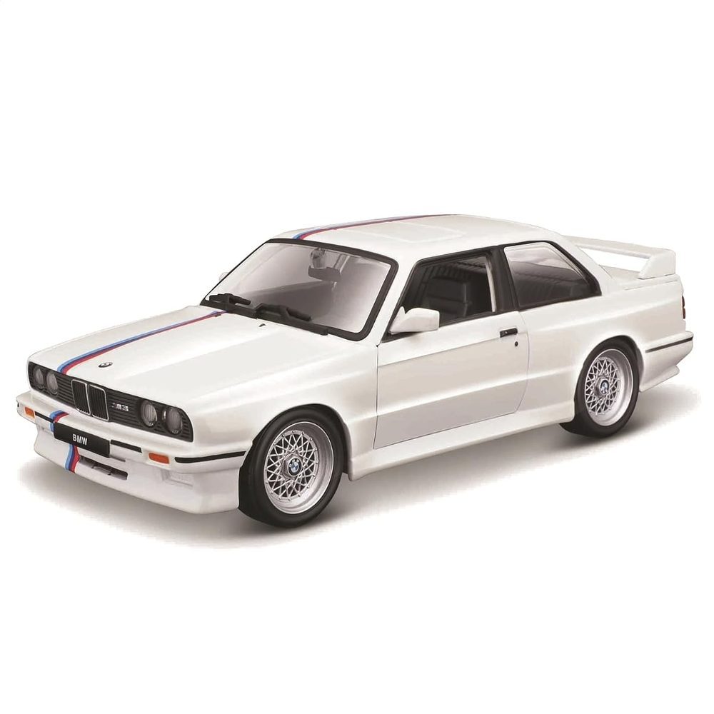 Bburago - BMW Serie 3 de 1988, Coche de Metal Fundido a Escala 1:24, Blanco, a Partir de 3 años