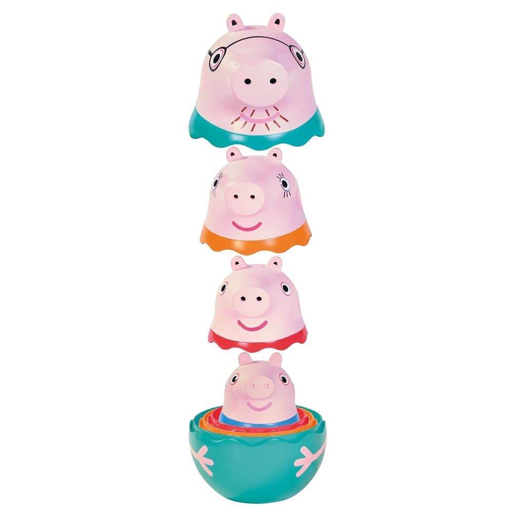 Tomy Toomies E73526 Familia Peppa Gigognes, Juguete de baño para bebé Muñecas Rusas Familia Peppa Pig, Papá, Mamá, Peppa y George, 18 Meses o más, Juguete de Playa y Piscina fácil de Limpiar
