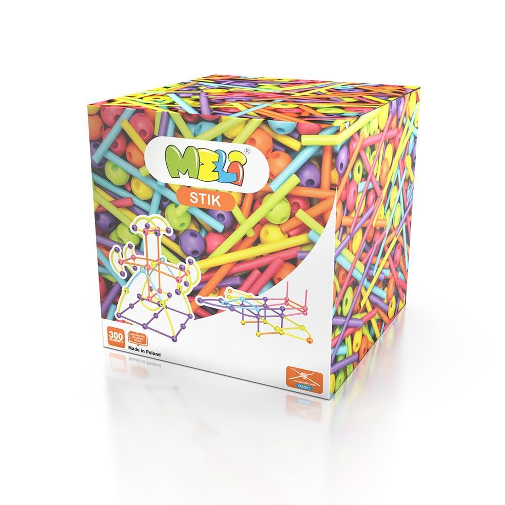 Meli Stick 300 – 300 Bloques de construcción Stik Coloridos para construcciones Creativas – Incluye Bolas y Varillas