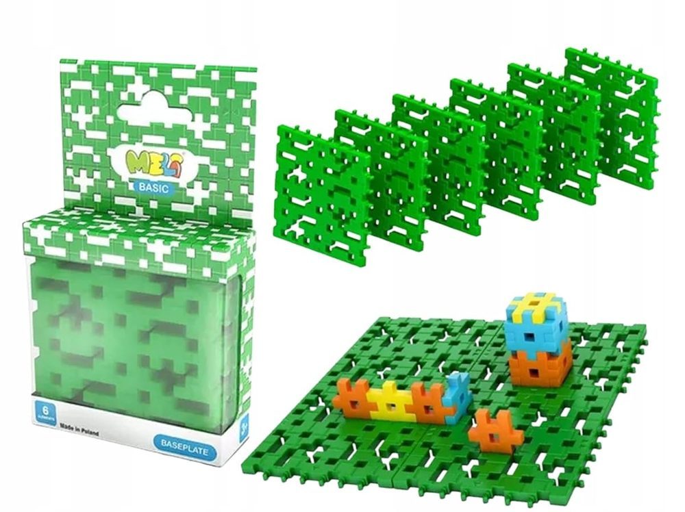 Meli Placa Base básica Verde | Juego de 6 Placas de construcción para construcciones Creativas | Compatible con Bloques básicos | Estable y Duradero | Fomenta la Creatividad y la motricidad