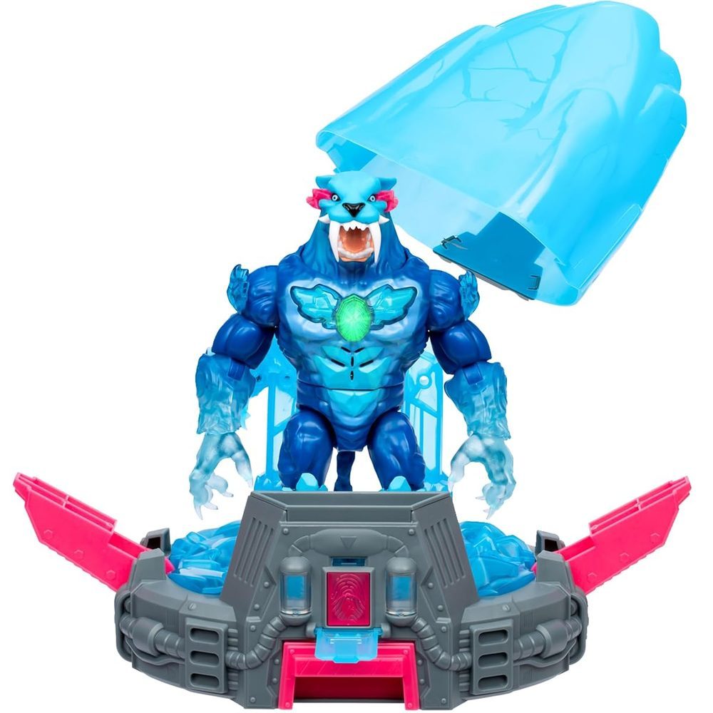 MrBeast Lab Derretir el Hielo para liberar a una Bestia con la Figura coleccionista de Cryo Lab, Figura de 7 Pulgadas con más de 30 Luces, Sonidos y reacciones, Incluye 2 Armas, 2 Figuras de Gato