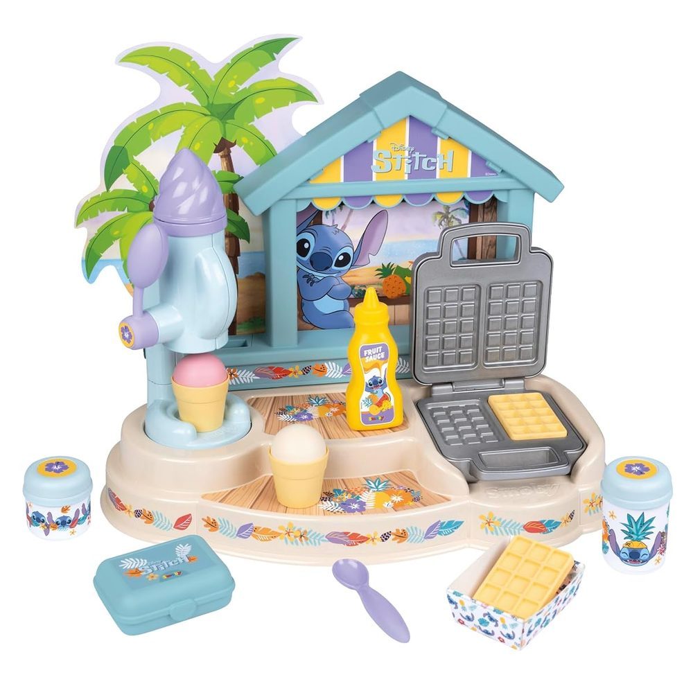 Smoby Chiringuito Stitch - Bar de Playa para Niños + 12 Accesorios, Máquina de Helados y Gofres, Juego Creativo, a Partir de 3 Años, ( 7600312509)